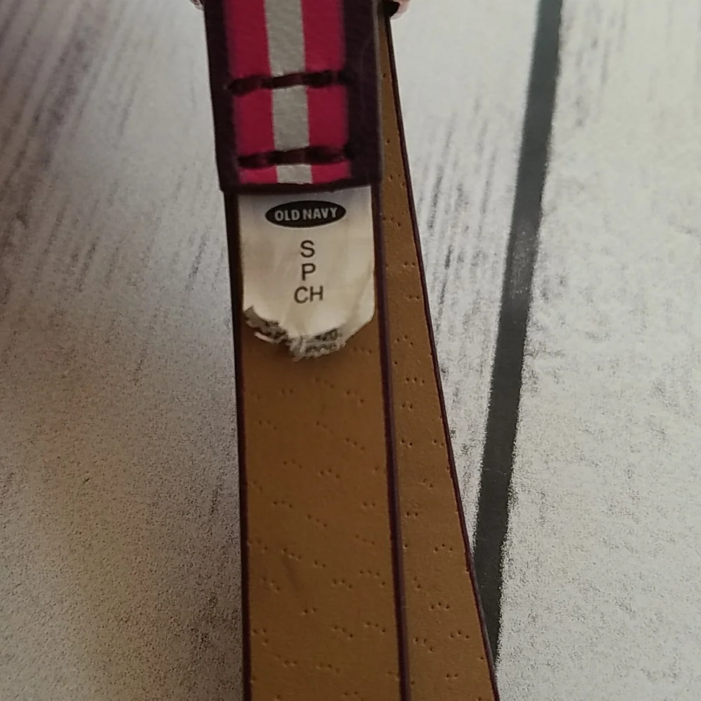 Old Navy Pink/white striped girls belt size small